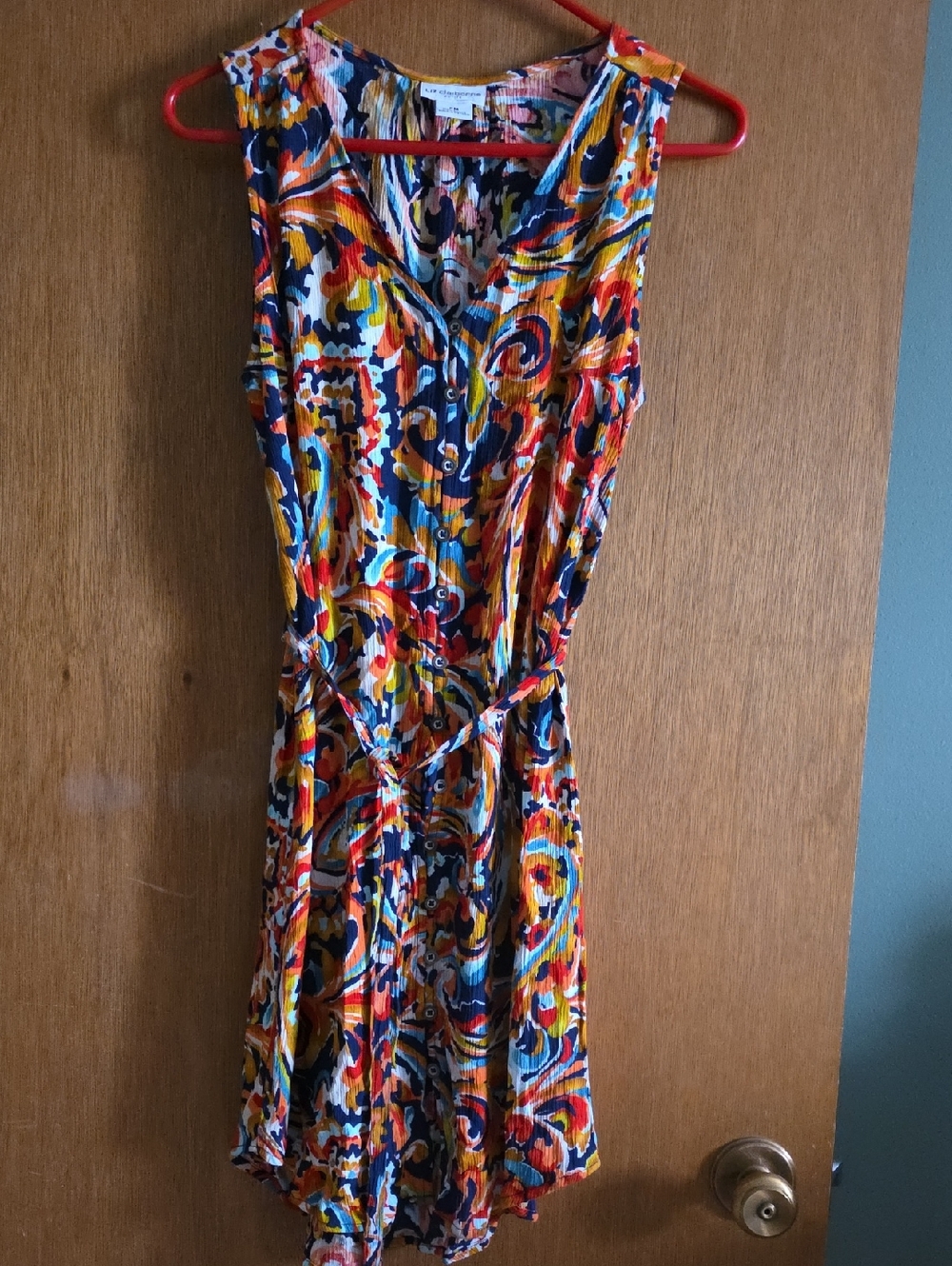 Liz Claiborne Multicolor Sleeveless V-Neck Tie-Waist Mini Dress